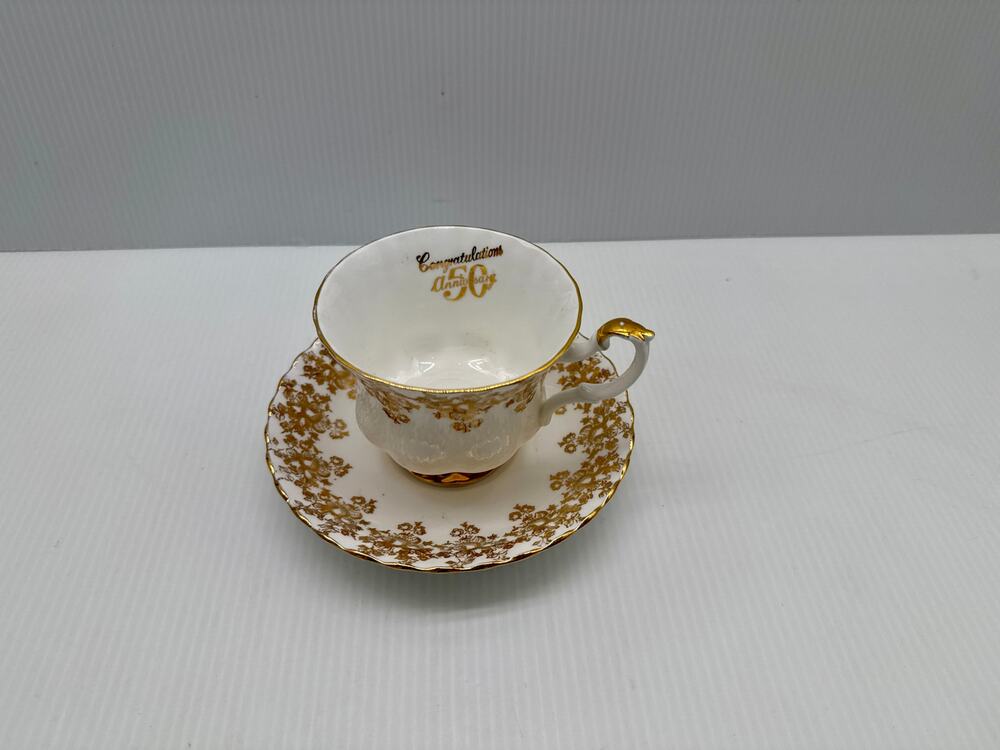 Vintage Royal Albert 50th Anniversary Teacup & Saucer Gold Lace England